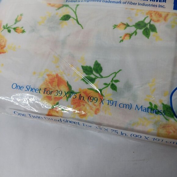 NOS Vintage Dan River Twin Fitted Sheet White Yellow Roses No Iron Fortrel NEW - Picture 4 of 6